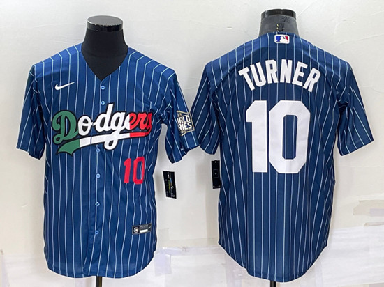 Men's Los Angeles Dodgers #10 Justin Turner Navy Mexico Cool Base Stitched Baseball Jersey